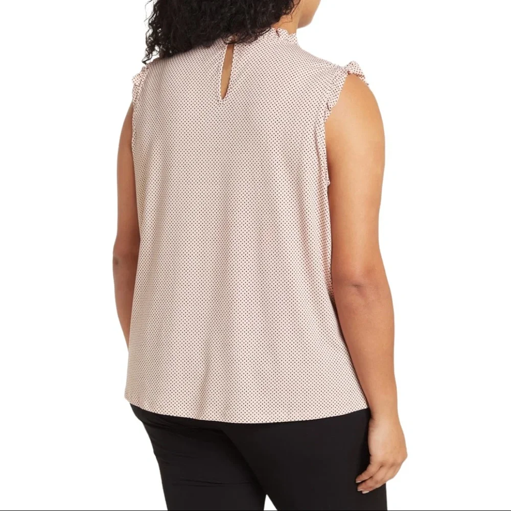 Light Pink Top Mock Neck Ruffle Sleeve Work Blouse - Picture 5 of 5